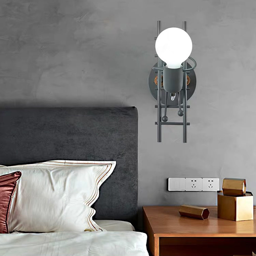 Luxo Industrial Metal/Madera Aplique de Pared Gris/Blanco/Verde