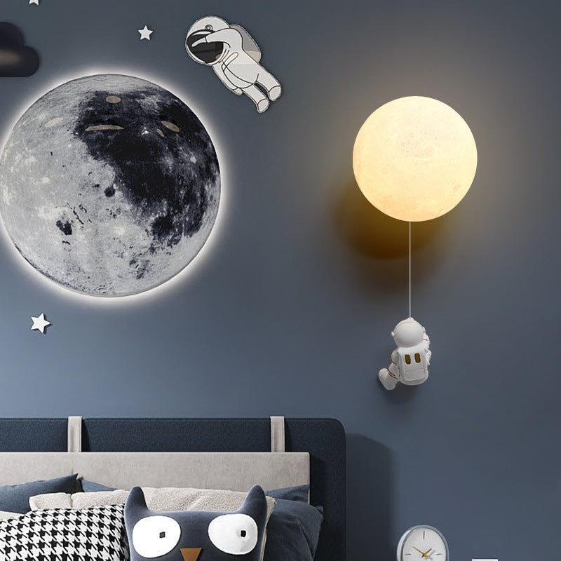 Aria Moderno Luna LED Apliques Blanco Resina Habitación Infantil