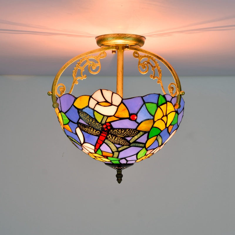 Tiffany Vintage Plafón Multicolor Metal/Vidrio Dormitorio/Salón
