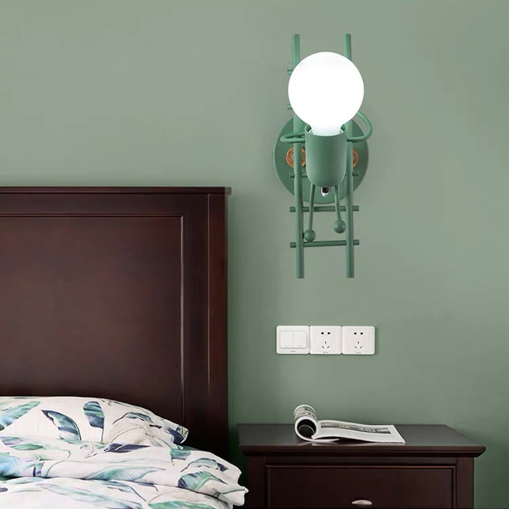 Luxo Industrial Metal/Madera Aplique de Pared Gris/Blanco/Verde