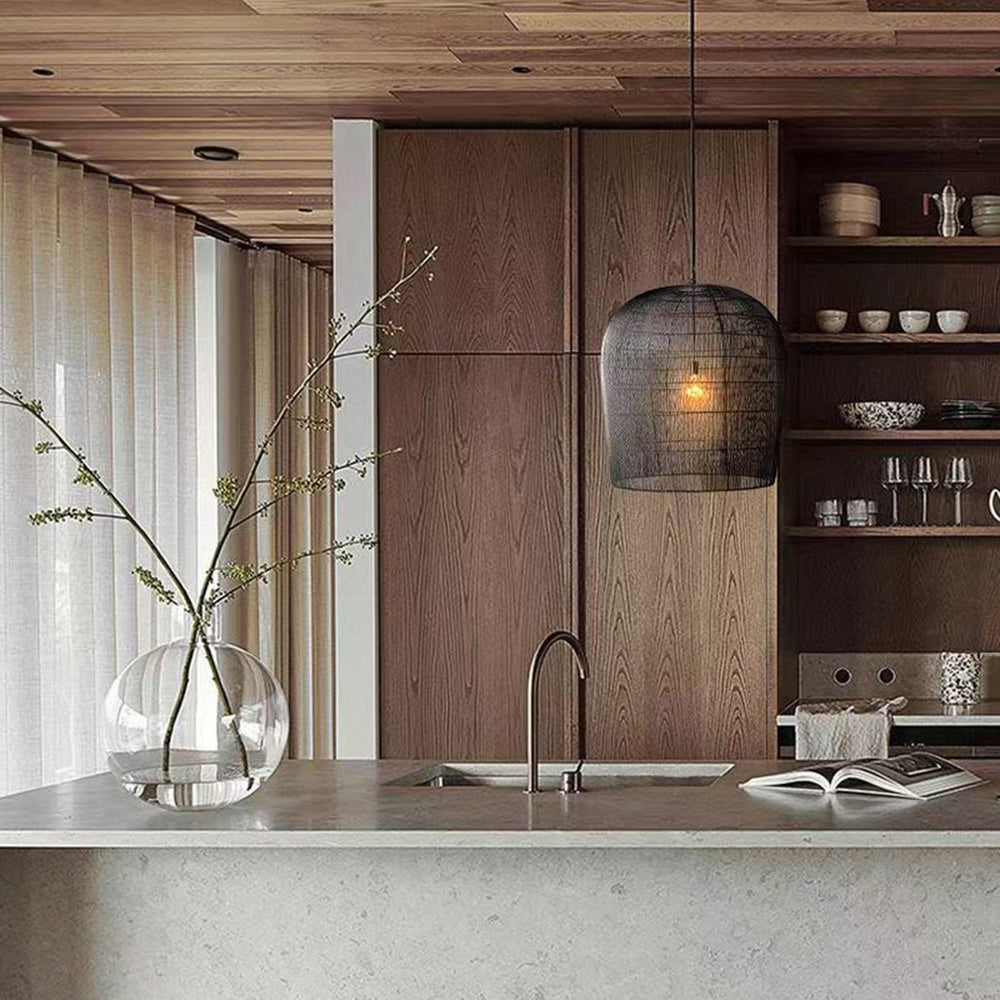 Ritta Nórdica Cilíndrico Ratán Lámpara Colgante Negra/Blanca