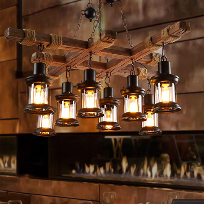 Epoch Industrial LED Clásico Lámparas de Araña Madera Vidrio Salón