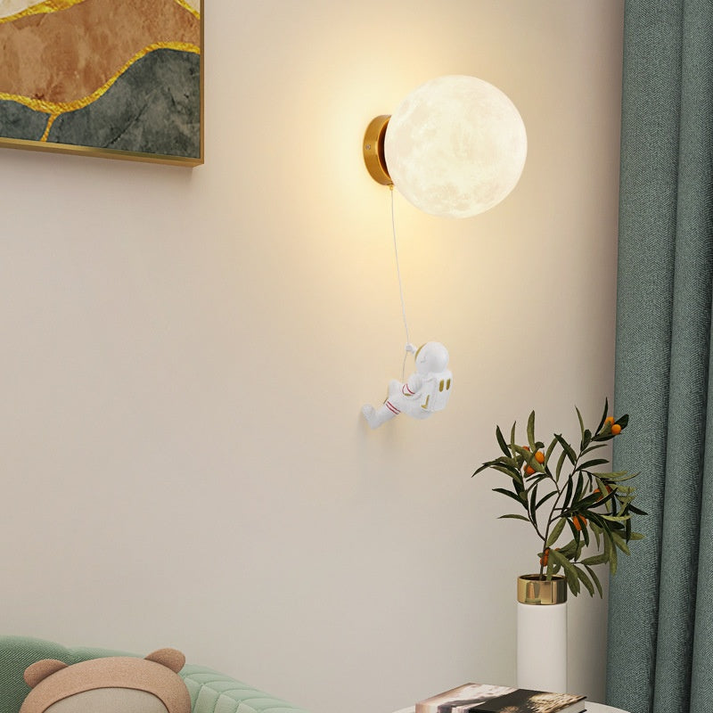 Aria Moderno Luna LED Apliques Blanco Resina Habitación Infantil