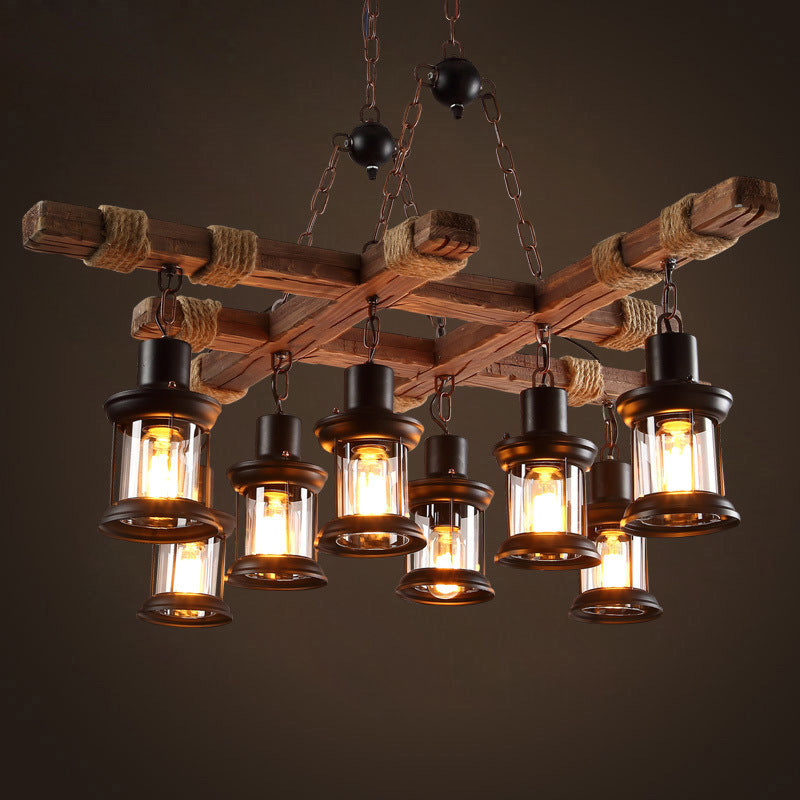Epoch Industrial LED Clásico Lámparas de Araña Madera Vidrio Salón