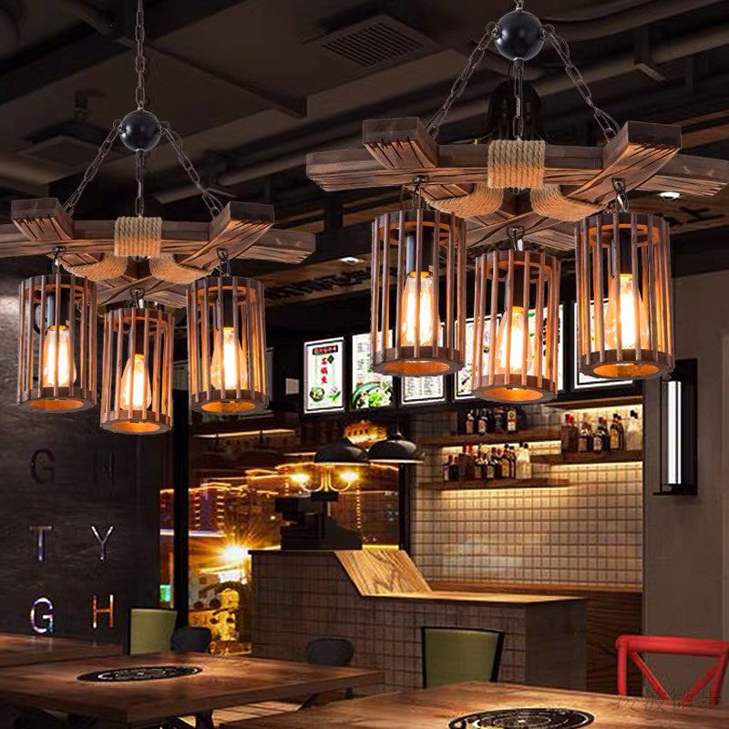 Epoch Retro LED Lámparas de araña Madera Comedor/Salón/Bar