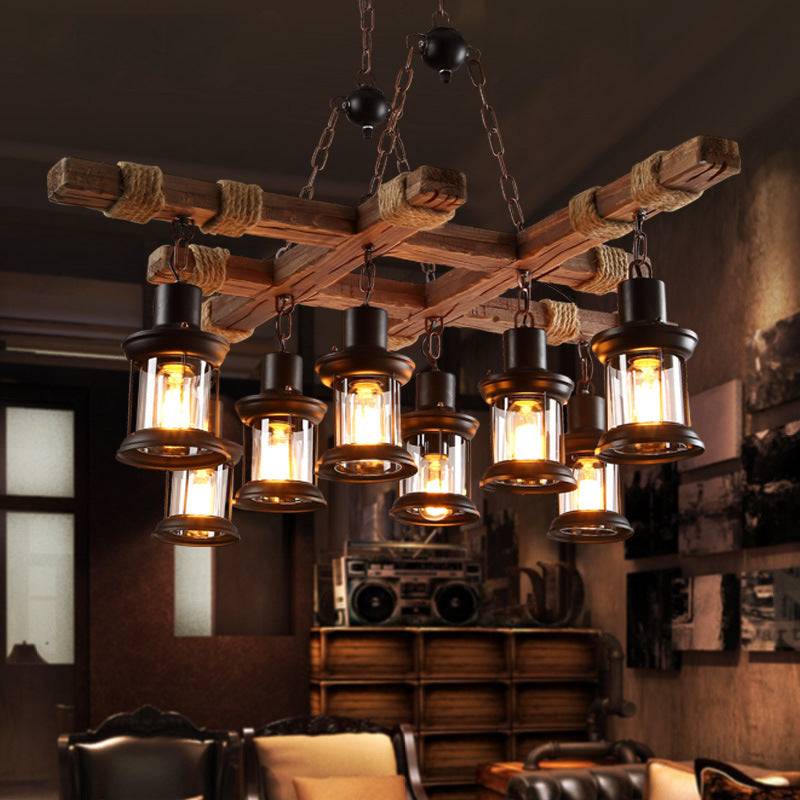Epoch Industrial LED Clásico Lámparas de Araña Madera Vidrio Salón