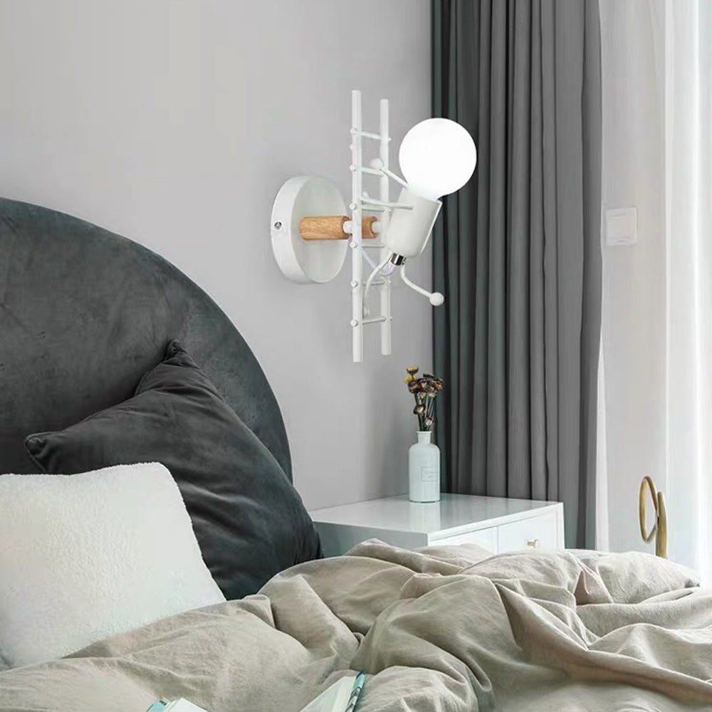 Luxo Industrial Metal/Madera Aplique de Pared Gris/Blanco/Verde