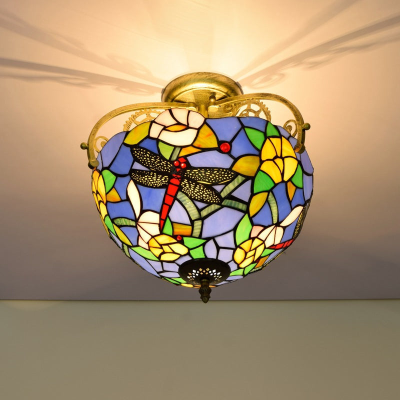 Tiffany Vintage Plafón Multicolor Metal/Vidrio Dormitorio/Salón