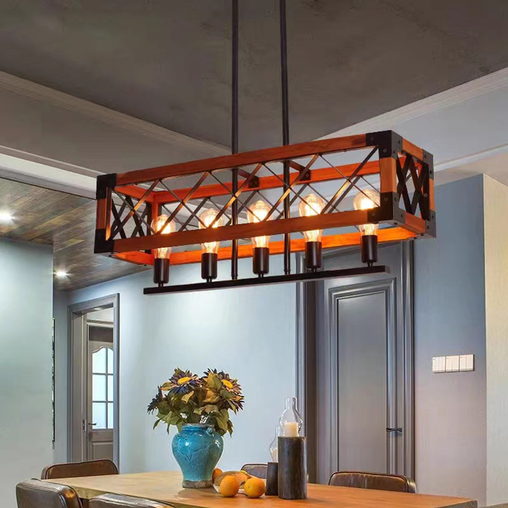 Silva Industrial Vintage Cuadrada Metal/Madera Lámpara Colgante Negra