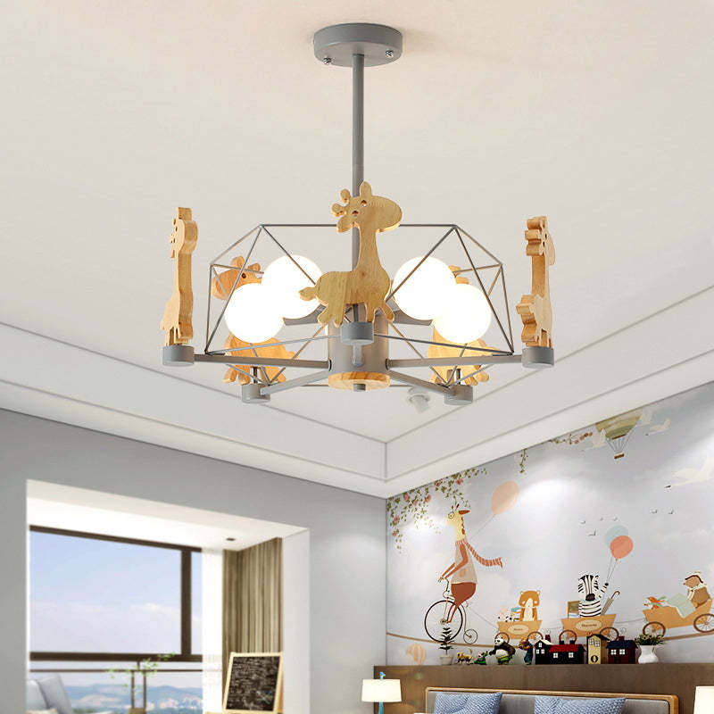 Arisha Decorativa Jirafas Metal/Madera LED Lámpara de Techo Rosa/Verde/Gris
