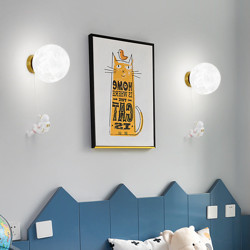 Aria Moderno Luna LED Apliques Blanco Resina Habitación Infantil
