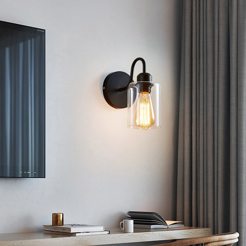 Silva Vintage Industrial Cilíndrico Metal/Vidrio Aplique de Pared Negro