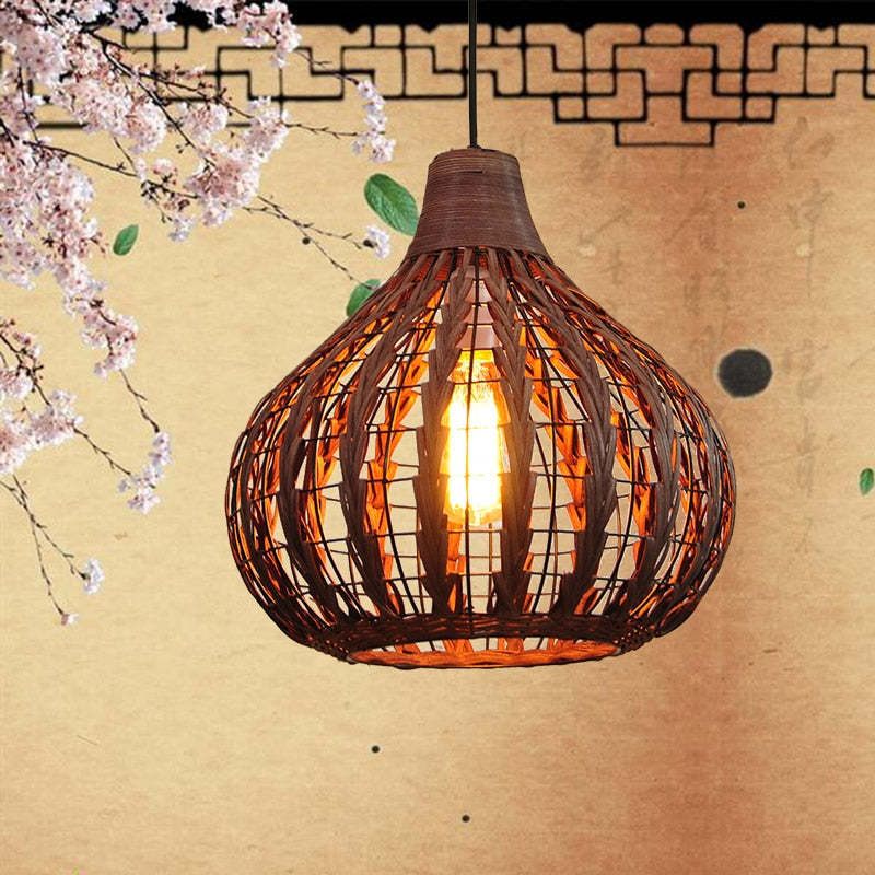 Arisha Vintage Natural Globo Metal/Rota Lámpara Colgante Marrón