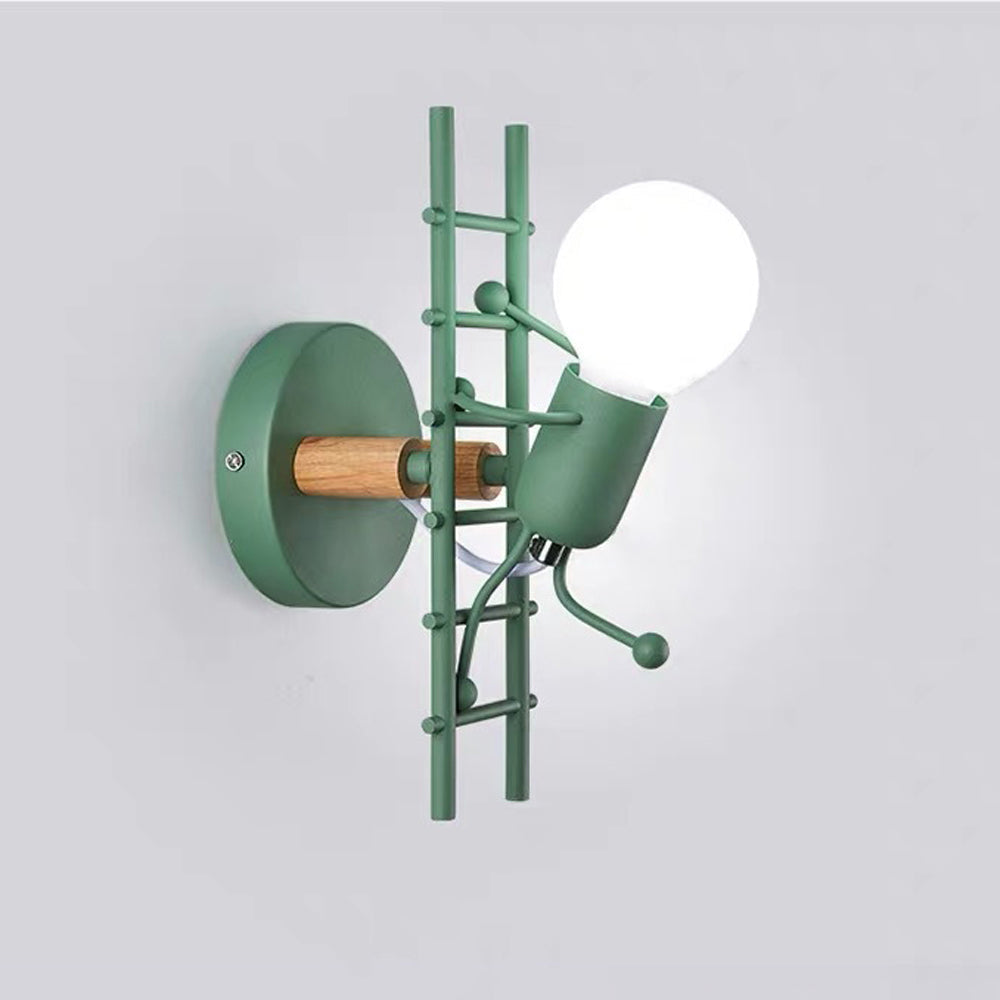 Luxo Industrial Metal/Madera Aplique de Pared Gris/Blanco/Verde