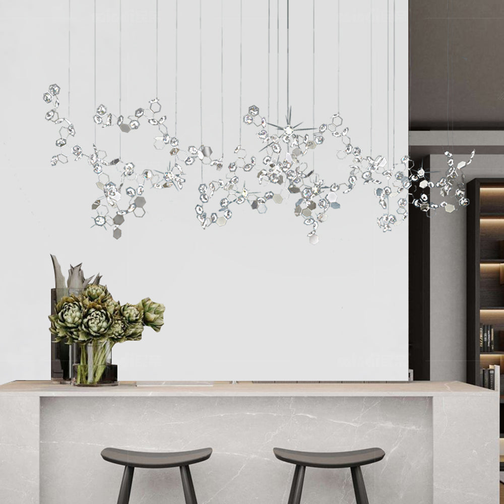 Olivia Moderna Geométrica Metal/Cristal Lámpara de Araña Plata