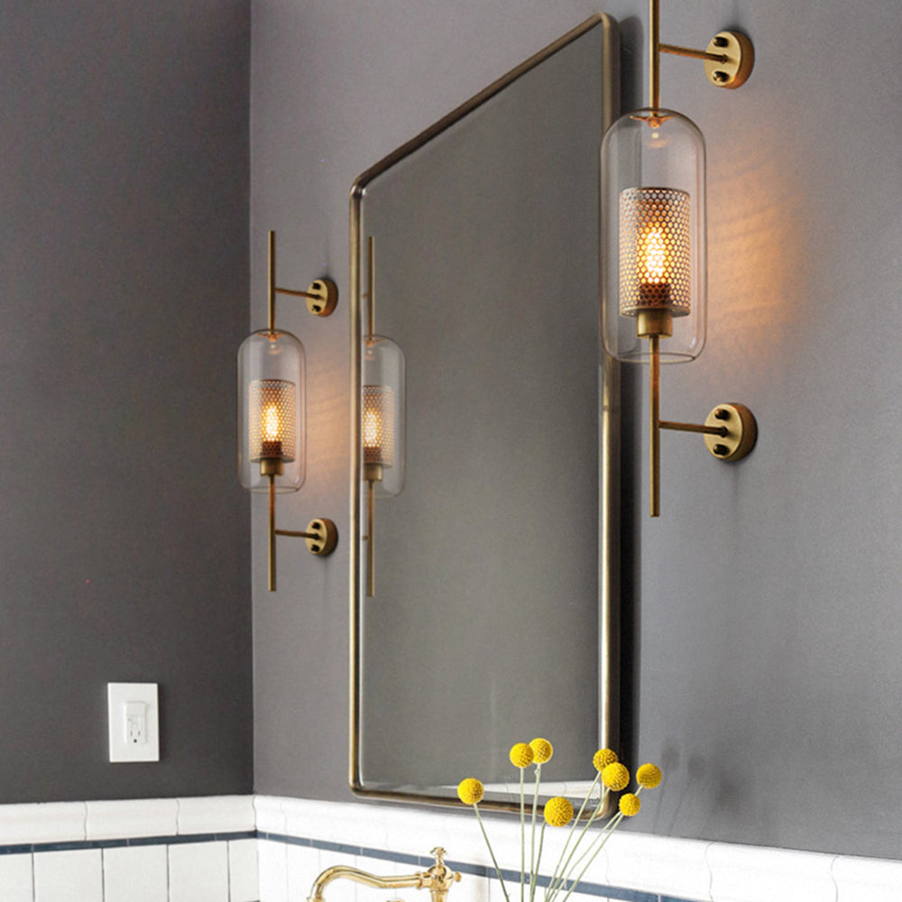 Arisha Industrial Geométrico Metal/Vidrio Aplique de Pared Cobre/Plateado