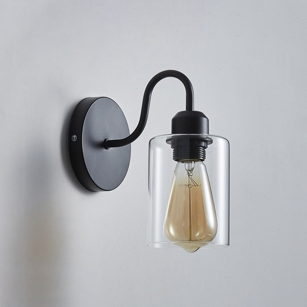 Silva Vintage Industrial Cilíndrico Metal/Vidrio Aplique de Pared Negro
