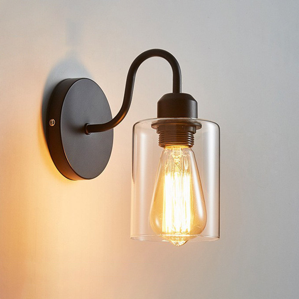 Silva Vintage Industrial Cilíndrico Metal/Vidrio Aplique de Pared Negro
