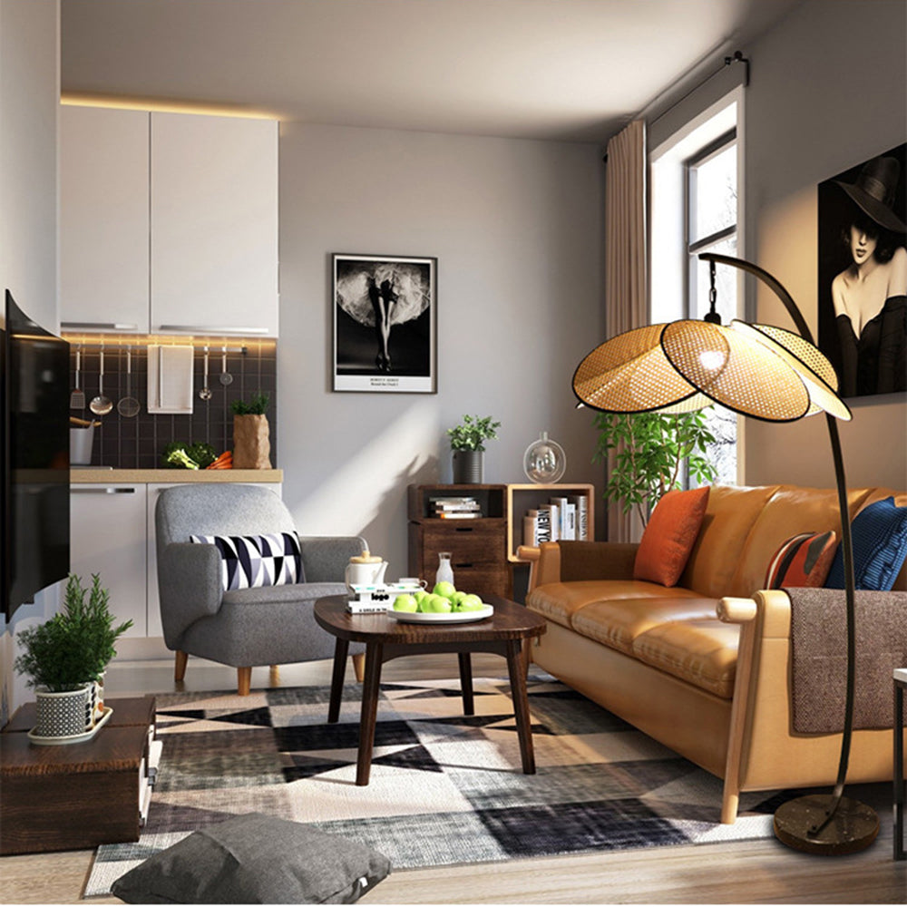 Mira Vintage Diseño Metal/Ratán LED Lámpara de Pie Negro