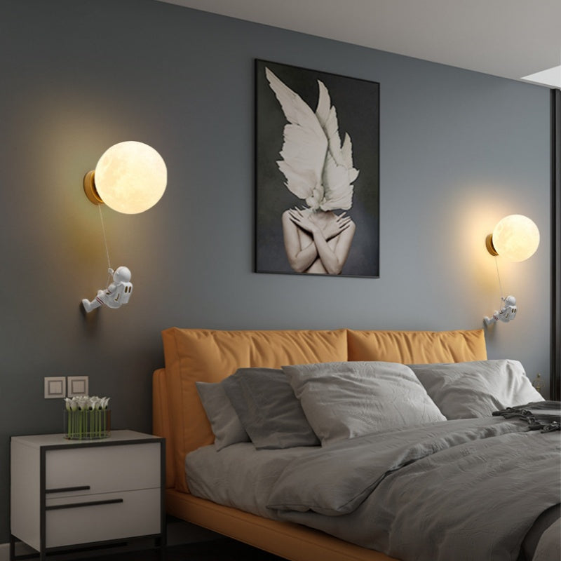 Aria Moderno Luna LED Apliques Blanco Resina Habitación Infantil