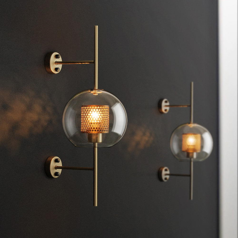 Arisha Industrial Geométrico Metal/Vidrio Aplique de Pared Cobre/Plateado