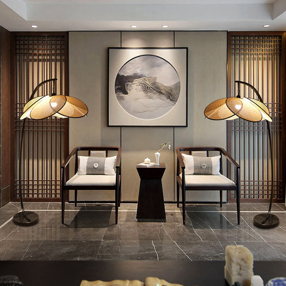 Mira Vintage Diseño Metal/Ratán LED Lámpara de Pie Negro