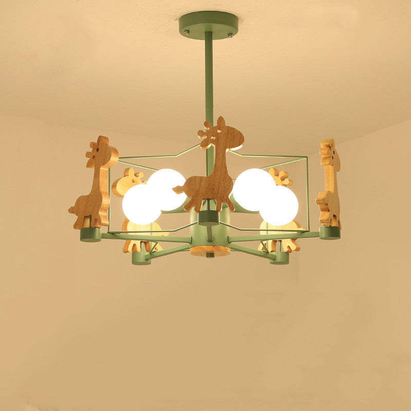 Arisha Decorativa Jirafas Metal/Madera LED Lámpara de Techo Rosa/Verde/Gris