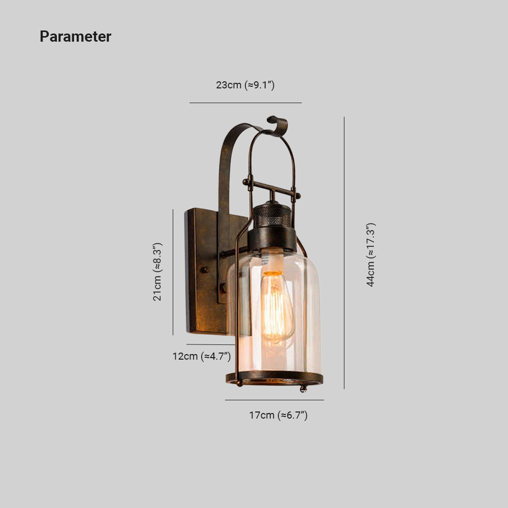 Silva Vintange Rustico Matel/Cristal LED Aplique de Pared Interior Negro/Rusty