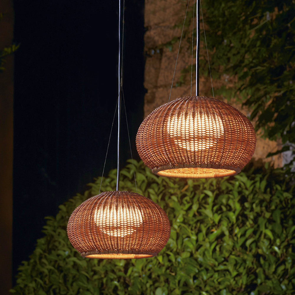 Ray Retro Lámpara Colgante Exterior Dorado Bambú Jardín