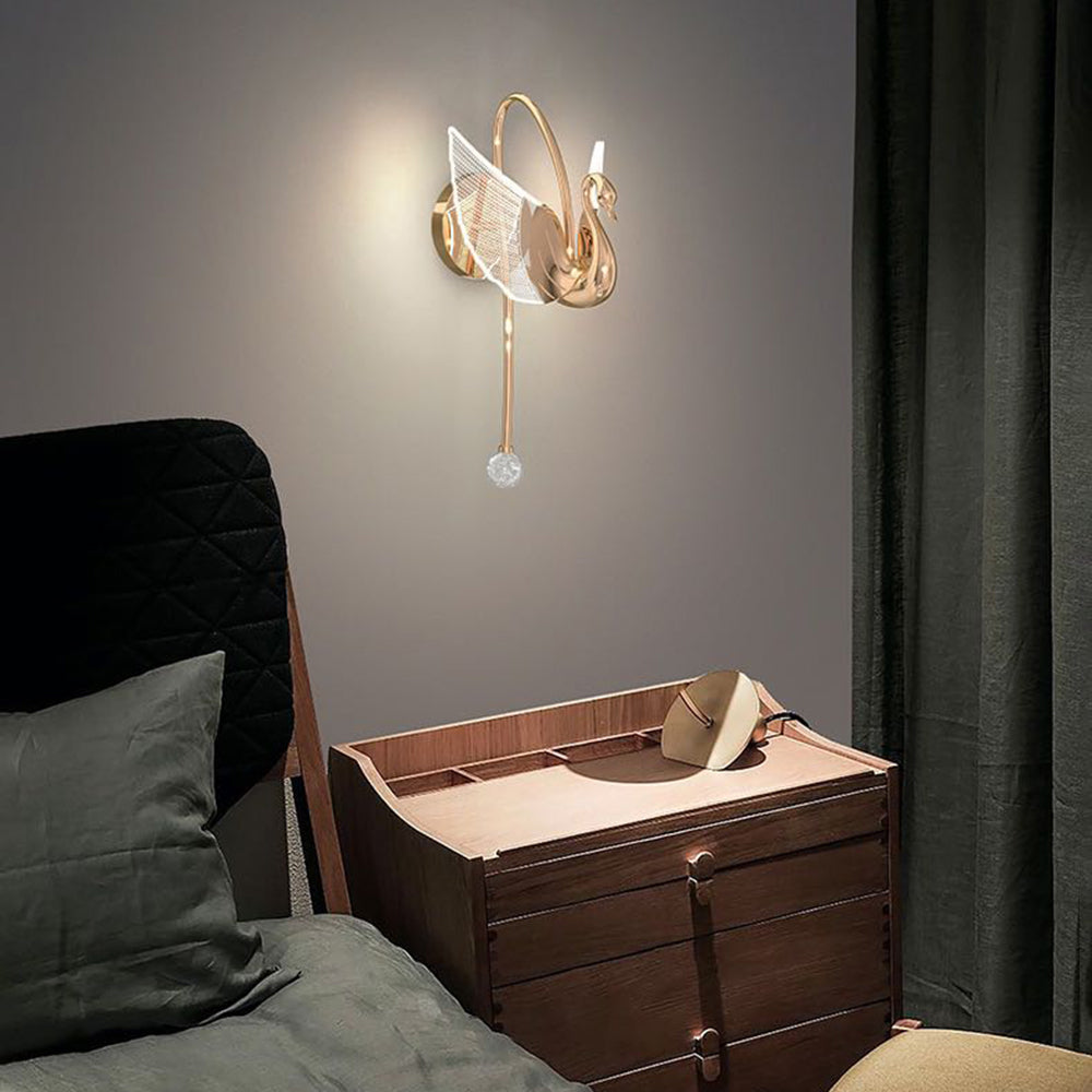 Arisha Decorativo Cisne Metal/Acrílico Aplique de Pared Oro Rosa/Dorado