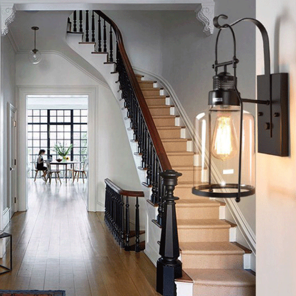 Silva Vintange Rustico Matel/Cristal LED Aplique de Pared Interior Negro/Rusty