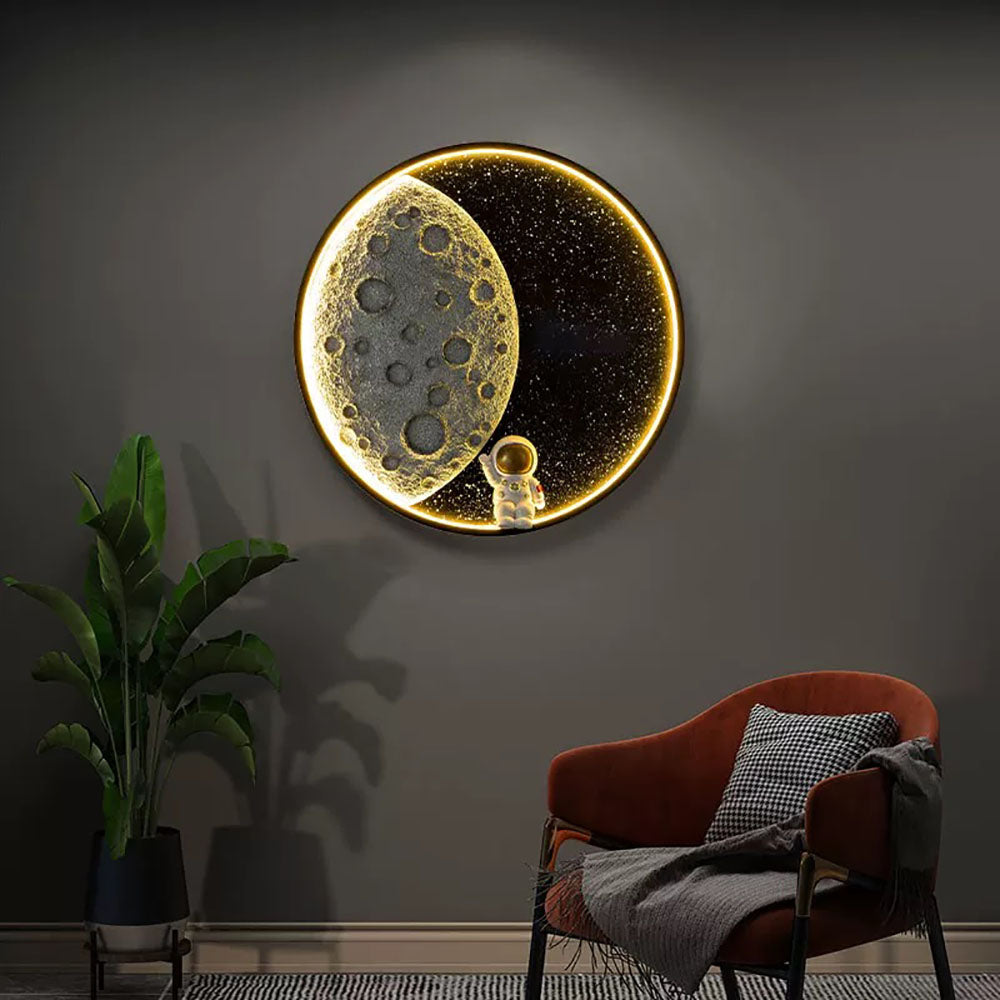 Aria Astronaut Round Moon Lámpara de Pared Negra Metal