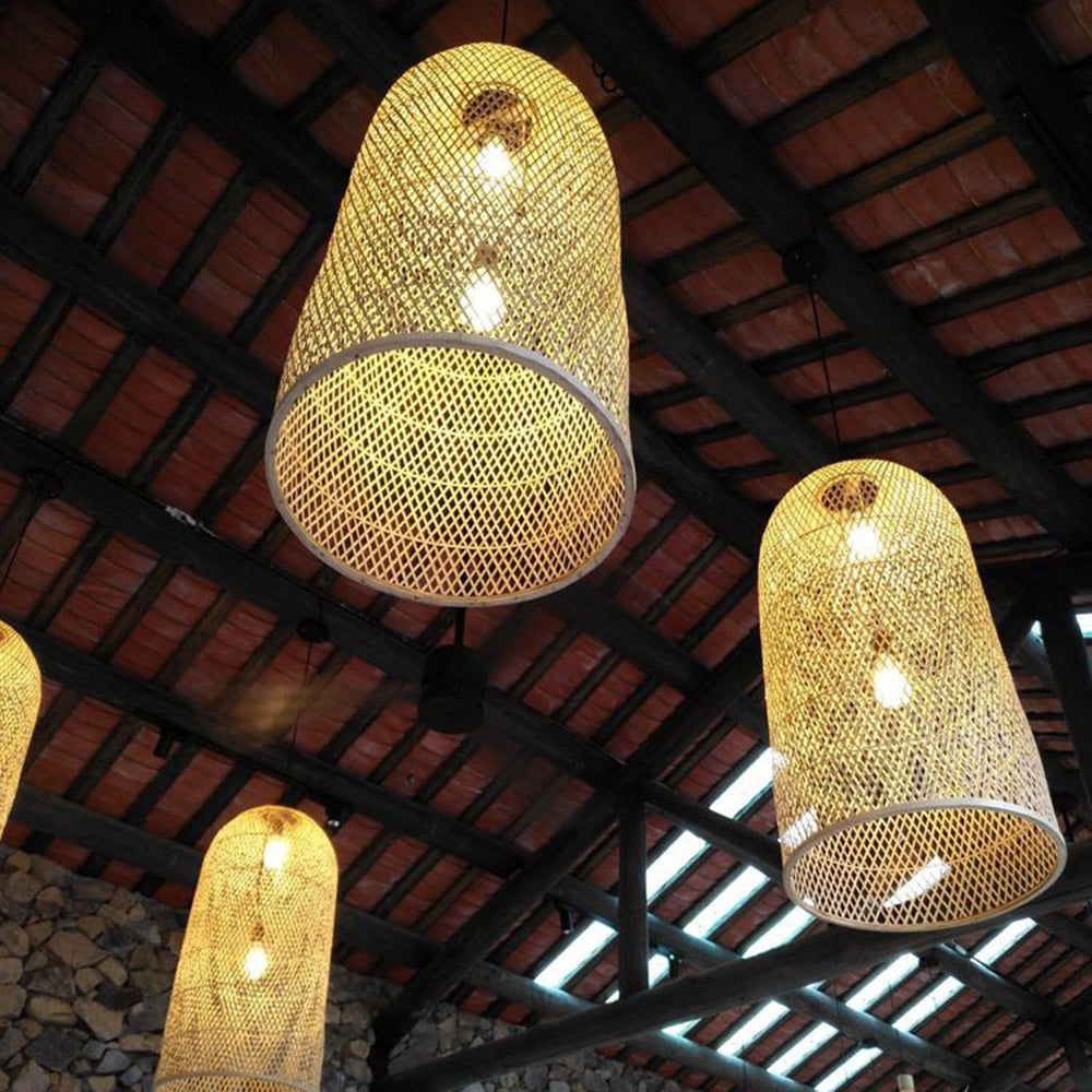 Ritta Diseño Minimalista Tambor Ratán Lámpara Colgante Marrón