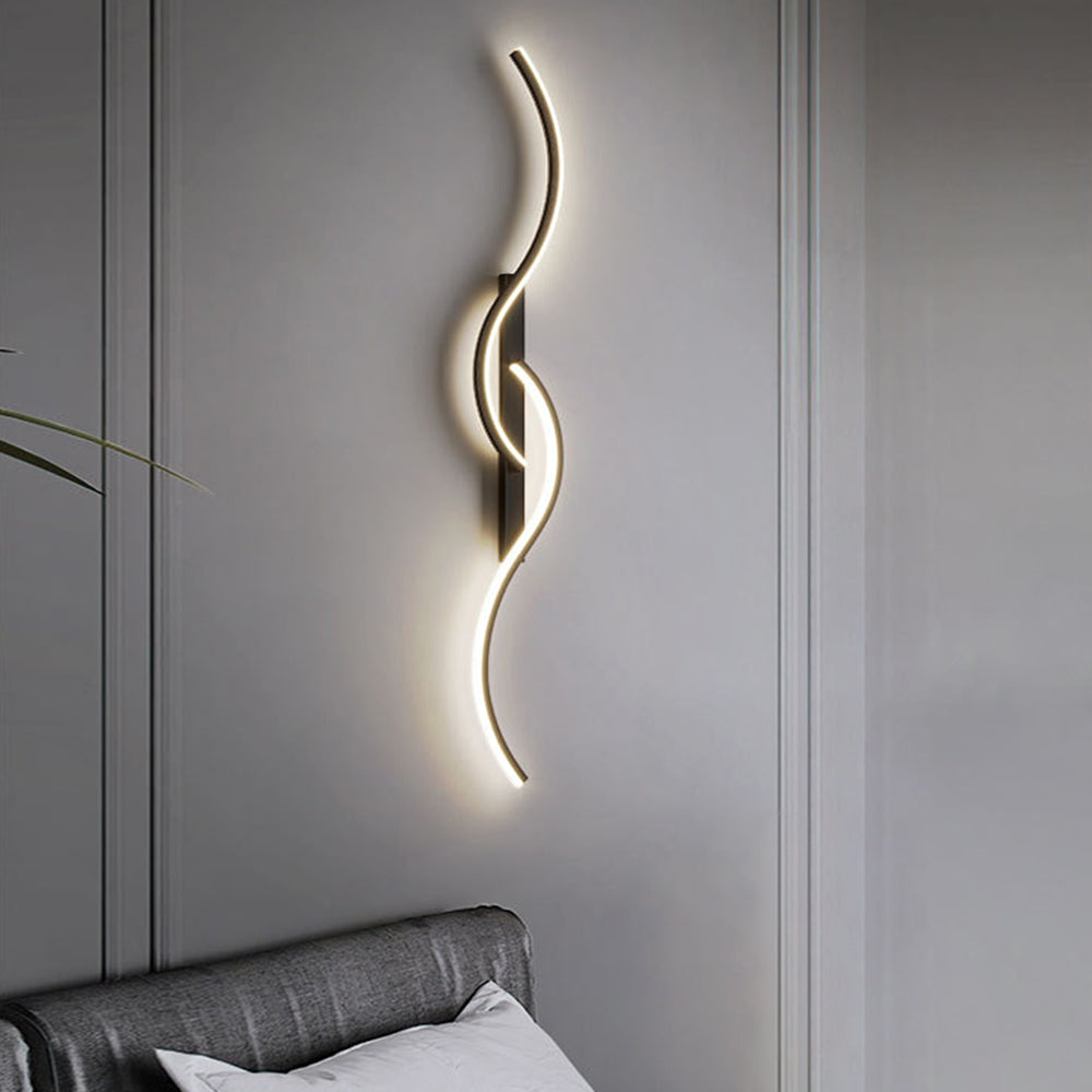 Arisha Lámpara de Pared Moderna Linear Wave Dormitorio Negro/Oro Salón