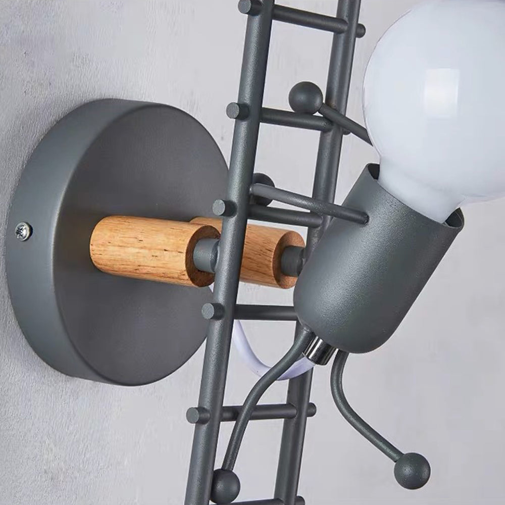 Luxo Industrial Metal/Madera Aplique de Pared Gris/Blanco/Verde