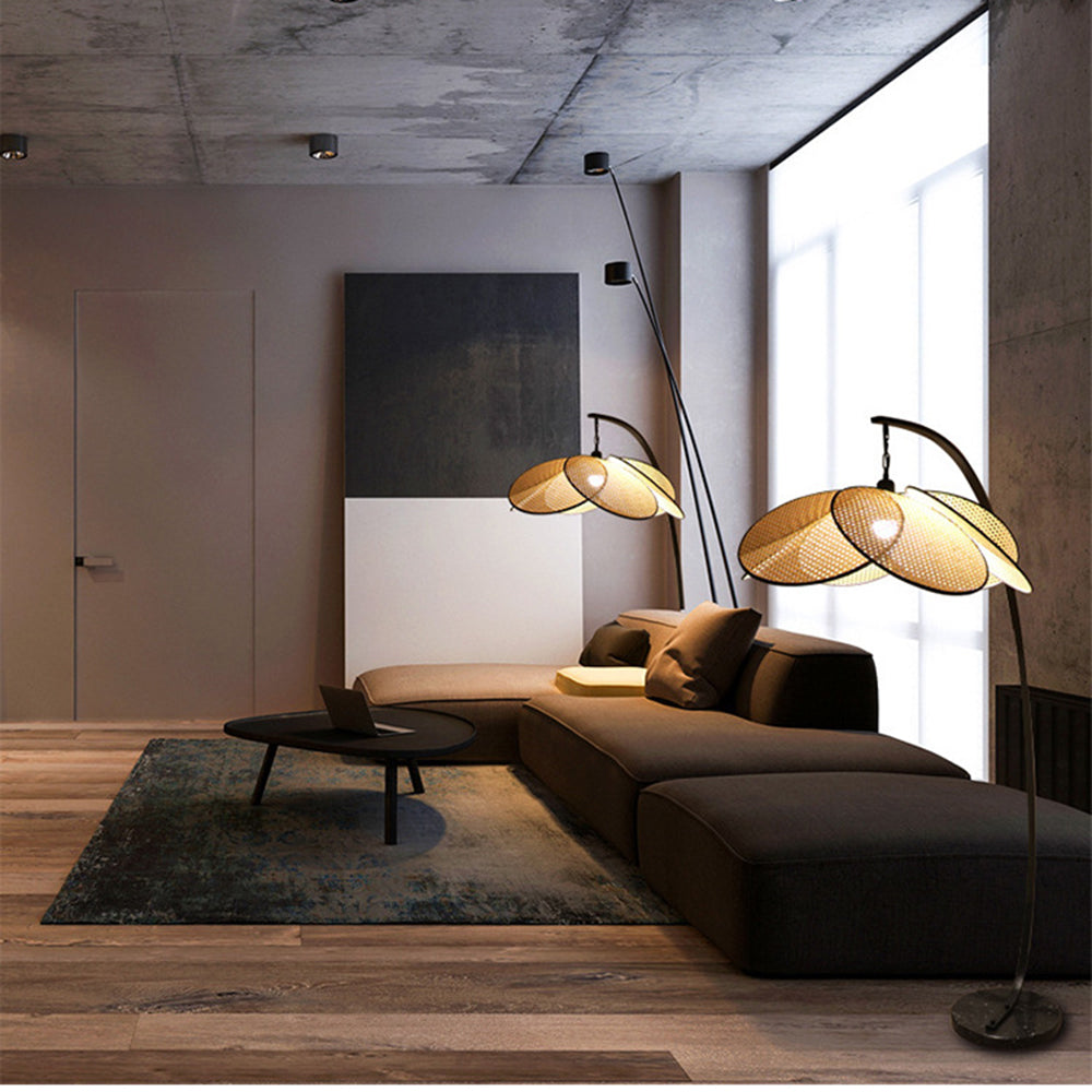 Mira Vintage Diseño Metal/Ratán LED Lámpara de Pie Negro