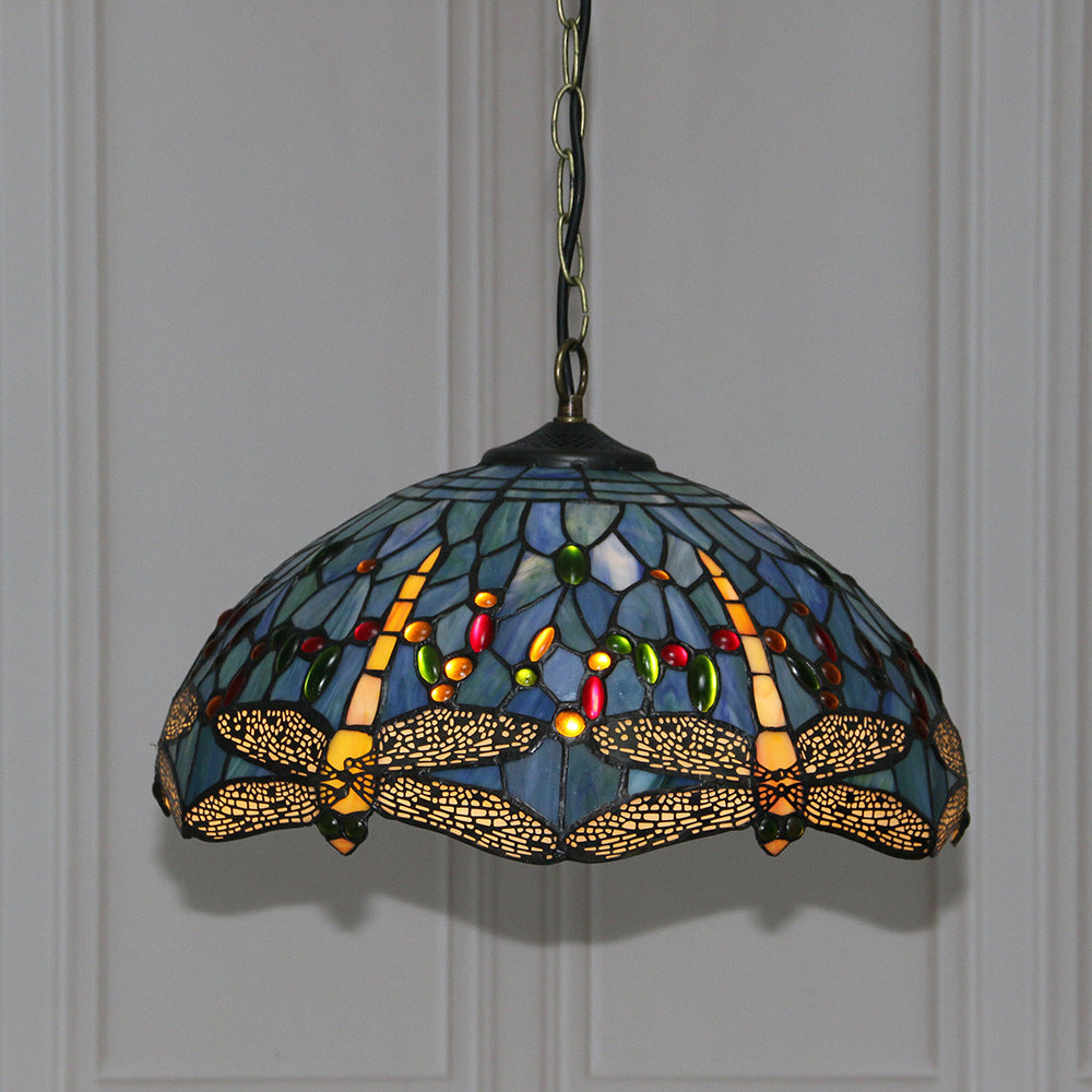 Tiffany Vintage Lámpara Colgante Manchado Vidrio Metal Salón