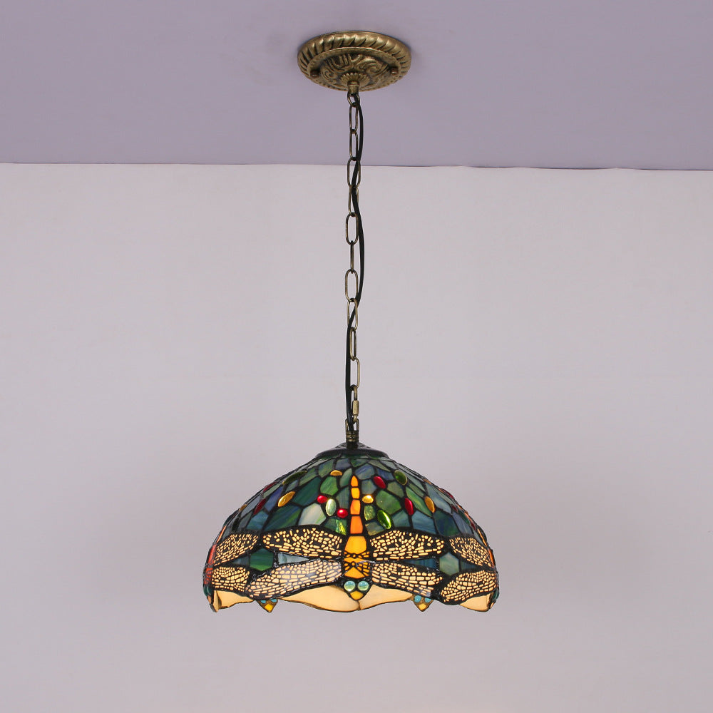 Tiffany Vintage Lámpara Colgante Manchado Vidrio Metal Salón