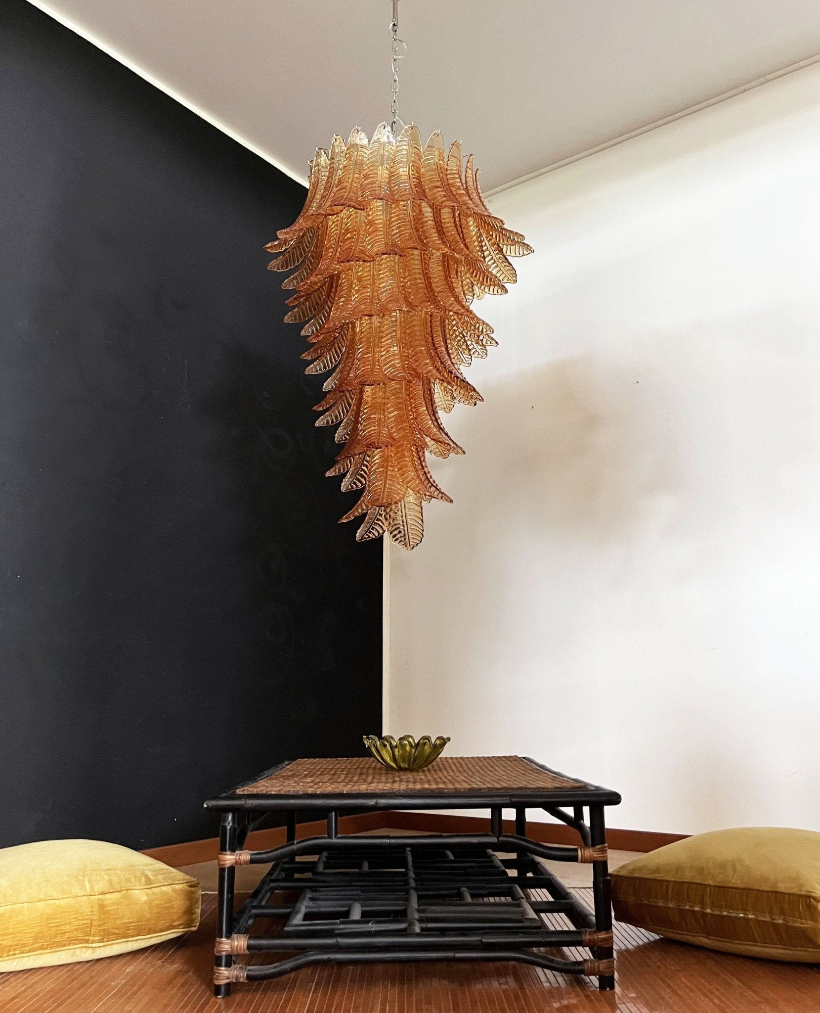 Aurora Chandelier Amber Glass Leaf Layered Statement Artistic - Letslighting