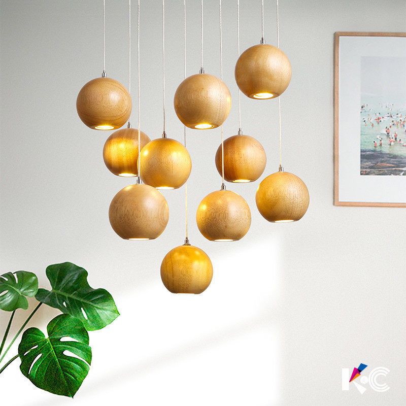 Muto Lámpara Colgante Globo Minimalista Racimo Madera Cocina Isla