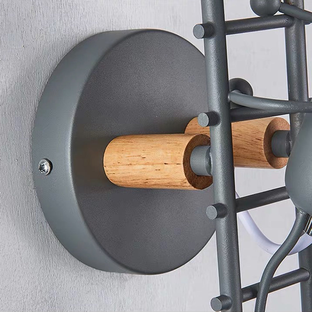 Luxo Industrial Metal/Madera Aplique de Pared Gris/Blanco/Verde