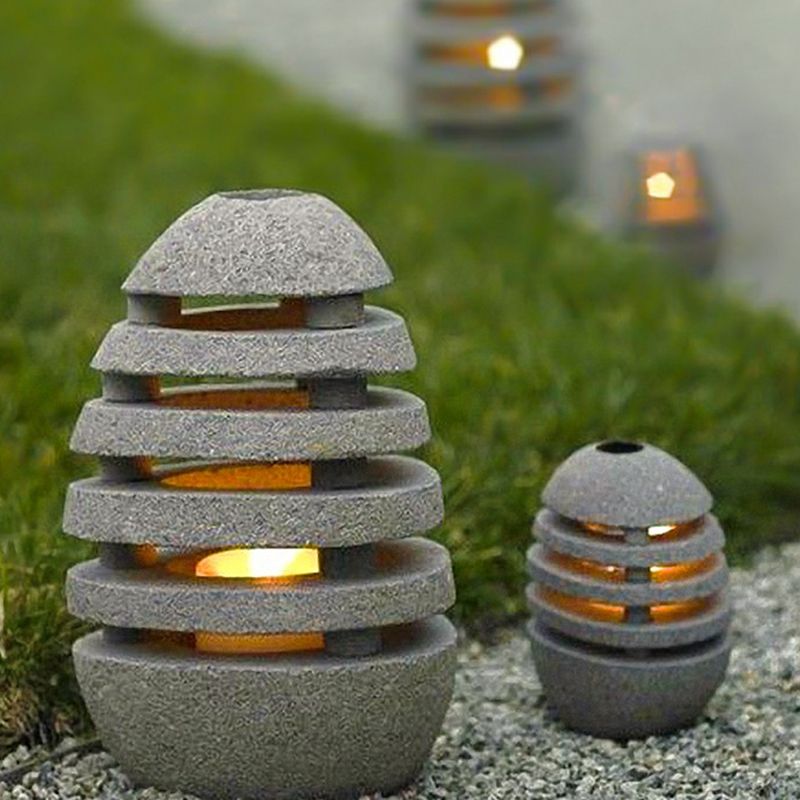 Ray Moderna Lámpara Exterior Forma de Piedra Resina Patio