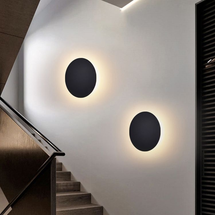 Ray Minimalista Redondo Metal Aplique de Pared Negro/Dorado/Blanco