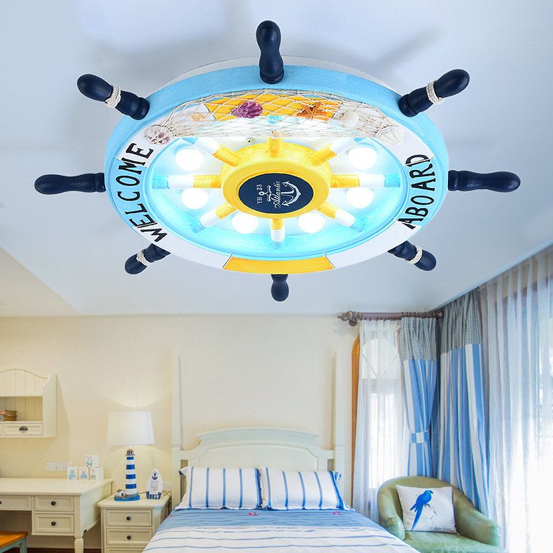 Quinn Modern Timón Metal Luz de Techo Colgante Blanco/Azul Dormitorio
