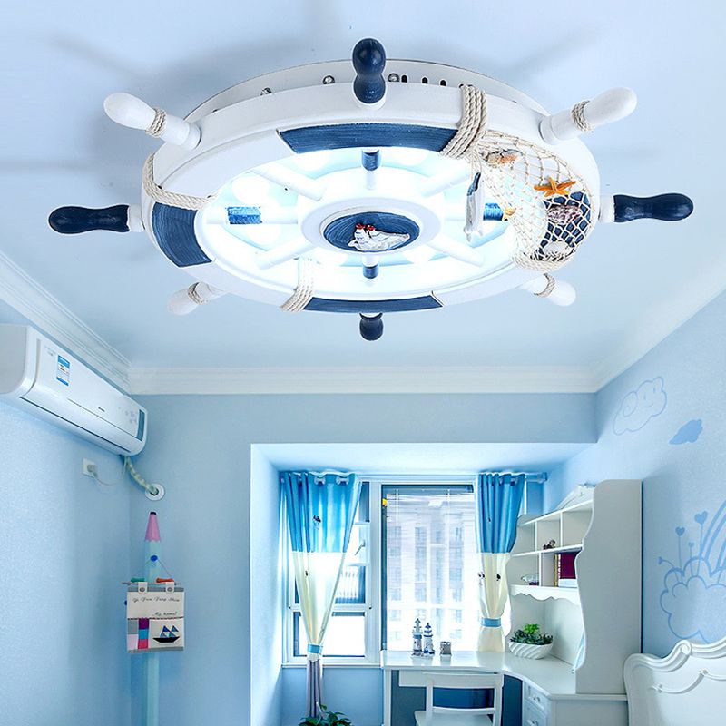 Quinn Modern Timón Metal Luz de Techo Colgante Blanco/Azul Dormitorio