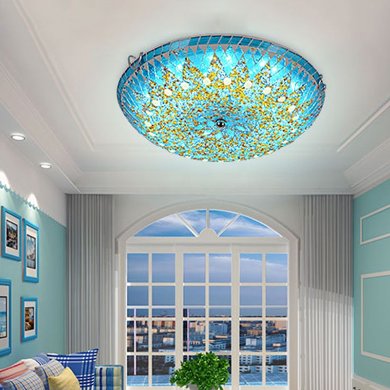 Tiffany Lámpara de Techo de Cristal Mediterránea Azul/Amarillo/Blanco