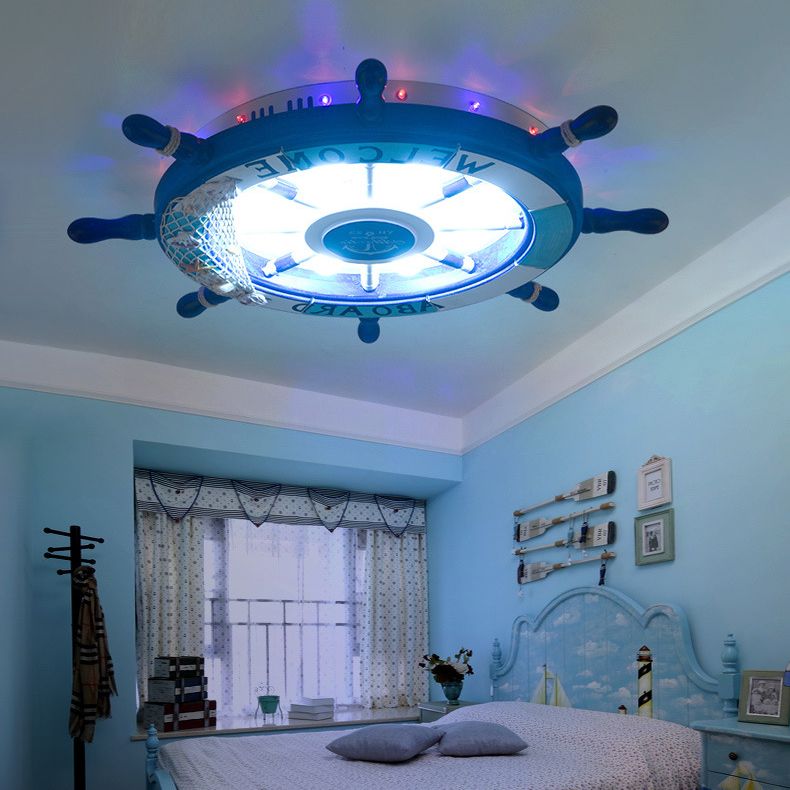 Quinn Modern Timón Metal Luz de Techo Colgante Blanco/Azul Dormitorio