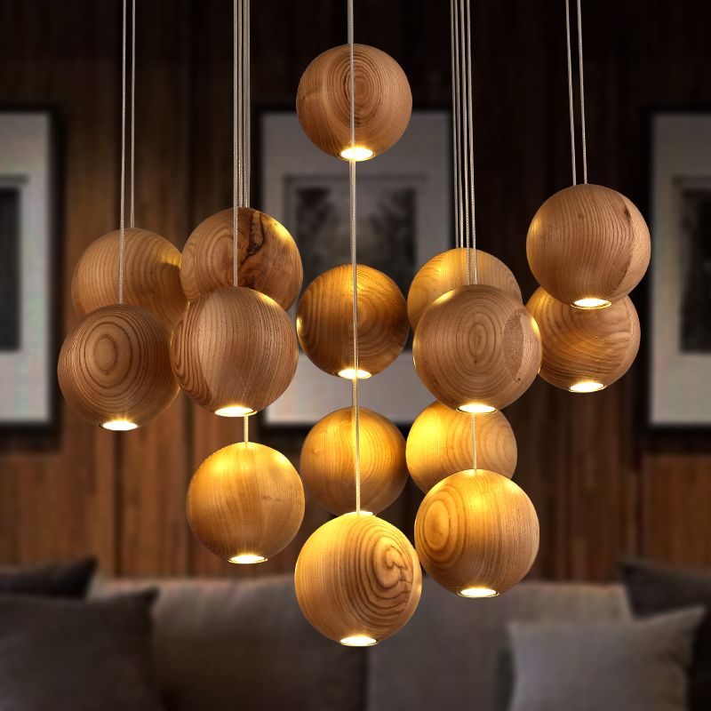 Muto Lámpara Colgante Globo Minimalista Racimo Madera Cocina Isla