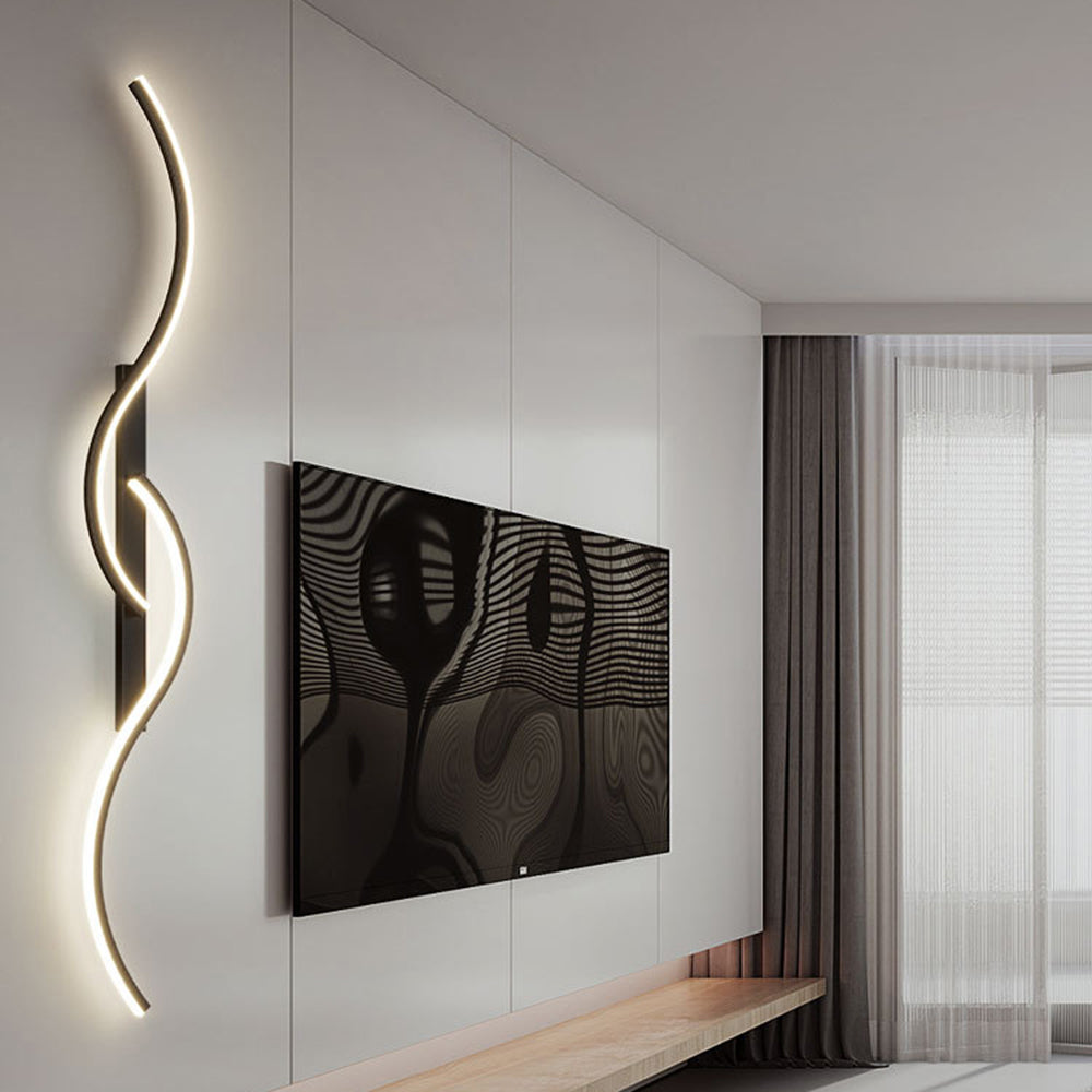 Arisha Lámpara de Pared Moderna Linear Wave Dormitorio Negro/Oro Salón