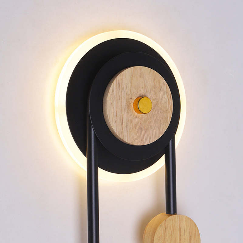Nordic Moderno Redondo Madera Aplique de Pared Negro